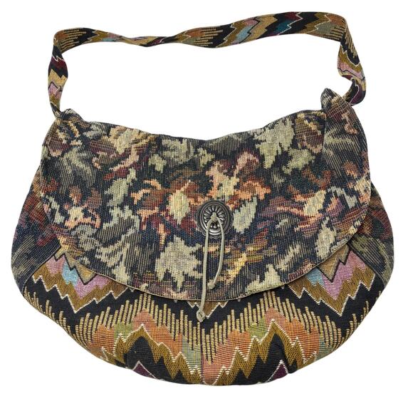 American Vintage Handbags - Vintage Tapestry Shoulder Bag Southwestern Boho Woven Carpet Purse Flap Close